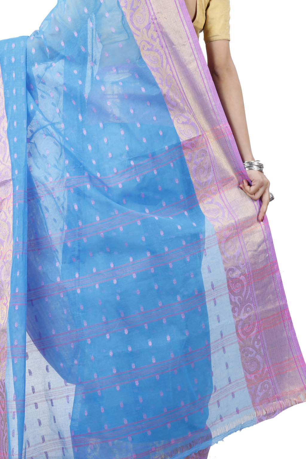 Sky Blue Pure Cotton Sachi Tant Saree (1025)